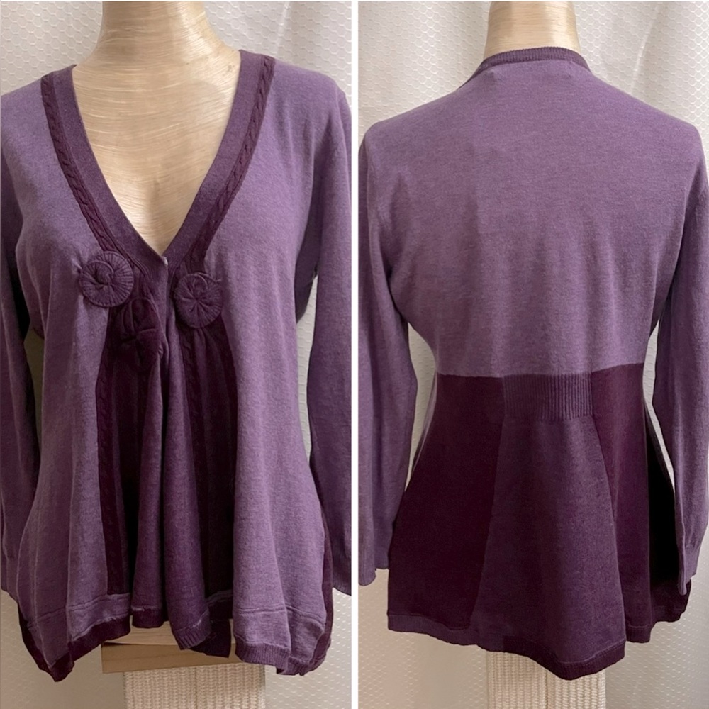 Anthropologie/Sparrow shades of purple and burgundy 1 snap sweater